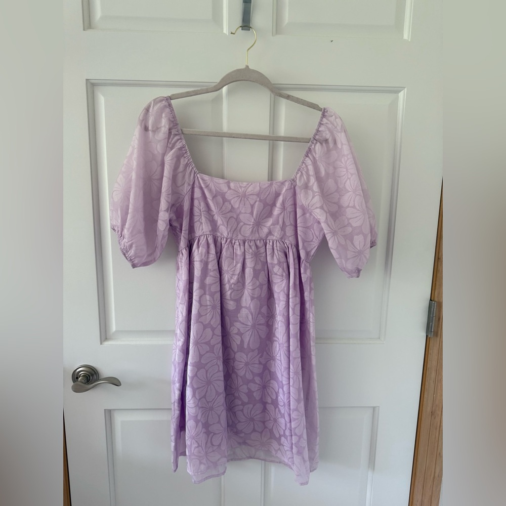 Purple Puff Sleeve Mini Sundress for Wedding Guest